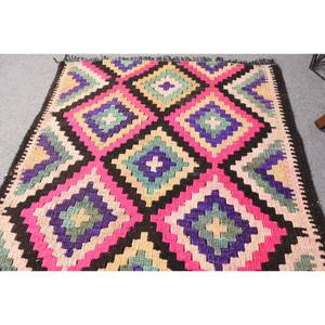 Tapis en laine rose Kilim 3.3 x 11.1ft tissage plat turc en peluche 9x12 motif de couloir pour les décorations de salon soutenu avec du latex - Product Image 3
