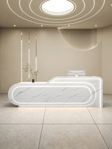 Modern Luxury Glossy White LED <b>Reception</b> Desk MDF Panel Front Desk <b>Counter</b> Large Scale Customizable Design Salon Office Waiting - Product Image 4