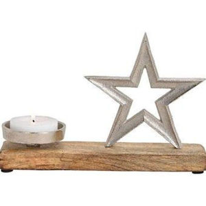 Bougeoir étoile en bois de manguier et métal argenté fabriqué à la main pour la décoration intérieure et la décoration intérieure festive et les cadeaux au meilleur prix - Product Image 2