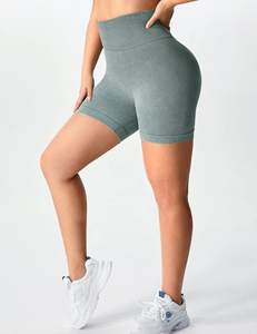 Short de Yoga sans couture taille haute pour femme taille élastique respirant motif solide Leggings d'entraînement Spandex recyclé/Nylon Gym - Product Image 3