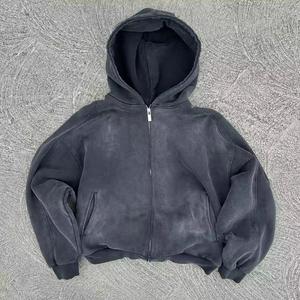 Custom Acid Washed 100% Cotton Thick Pullover Hoodie with Distressed Embroidery and Print Design Oversized Fit Quick Dry - Product Image 1