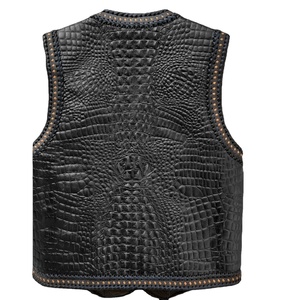 Nuevo Chaleco de cuero en relieve de cocodrilo para hombre 2024, chaleco de motorista de piel de vaca de cuero negro con logotipo personalizado - Product Image 2