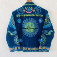 Veste bomber en coton Suzani indienne faite à la main, brodée à la main, courte, unisexe, col montant, réversible