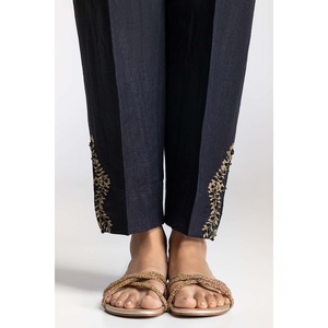 Pantalones de Seda 100% Teñidos en Negro, Bordados, Transpirables, de Cintura Media, TR-24-27 - Product Image 2