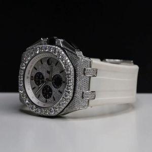 Reloj de Lujo para Hombre Totalmente Cubierto de Diamantes con Correa Blanca, Reloj de Cuarzo de Diseñador, Reloj de Moda con Diamantes Moissanite, Logotipo Personalizado - Product Image 2