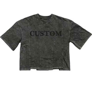 Camiseta recortada cuadrada de algodón con lavado ácido gráfico Vintage de gran tamaño con dobladillo cóncavo de alta calidad 250 GSM - Product Image 1