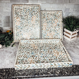 Plateau élégant d'incrustation de nacre plateau de service en os plateau décoratif de luxe haut de gamme design artistique pour servir - Product Image 3