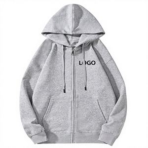 Sudadera con capucha de color liso al por mayor con LOGO, tipo cárdigan con cremallera para hombre y uniformes de clase, pedidos de sudaderas con cremallera para hombre - Product Image 1