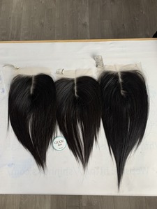 Closure en cheveux humains lisses de qualité Remy, à cuticules alignées, double trame machine, 4x4 5x5, vietnamienne, transparente pour dentelle HD - Product Image 2