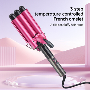 Rizador de <span class=keywords><strong>Tres</strong></span> barriles/rizador de temperatura LCD para olas de playa y rizador de ondas naturales de larga duración - Product Image 3