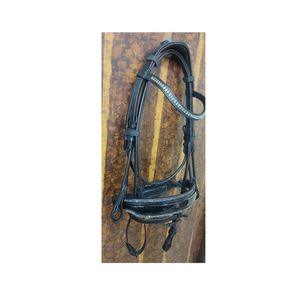 Brida doble anatómica de cuero enrollado con riendas Brida de caballo banda nasal patente brillos y tocado suave Brida de caballo - Product Image 4
