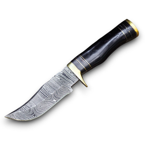 Venta al por mayor personalizable hecho a mano Damasco hoja de acero Skinner cuchillos cuerno mango cuero vaina alta calidad caza ODM OEM - Product Image 1