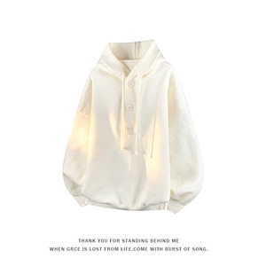 เสื้อสเวตเตอร์ถักมีฮู้ดสไตล์เกาหลีสำหรับผู้ชายเสื้อกันหนาวแบบสวมหัวทรงโอเวอร์ไซส์ลำลองให้ความอบอุ่นมีสไตล์สีทึบ - Product Image 6