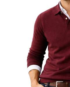 Suéter Polo de Punto Fino Personalizado para Hombre, Manga Larga, Cuello con Botones, Estilo Casual Elegante, Jersey de Invierno en Color Vino Borgoña - Product Image 4
