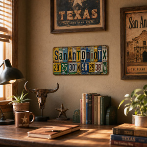 Letrero Metálico Vintage de <span class=keywords><strong>San</strong></span> <span class=keywords><strong>Antonio</strong></span>, <span class=keywords><strong>Texas</strong></span>, EE. UU., Placa de Matrícula de Metal, Letrero Rústico de Metal, Decoración de Pared para Salón o Garaje, Estilo Antiguo - Product Image 3