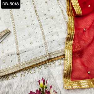 ชุดสูทแฟนซีของผู้หญิงชุดสูทผ้าฝ้ายปักลายและงานหินซาลวาร์ - Product Image 4