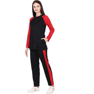Survêtements pour femmes de haute qualité en contraste de couleur Street Wear Polyester Fleece Zipper Hoodie et ensembles de pantalons - Product Image 3