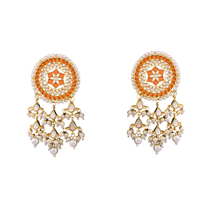 Boucles d'oreilles pendantes chandelier pour femme, plaquées or, design ethnique géométrique, ornées de cristaux et de perles, durables - Product Image 1