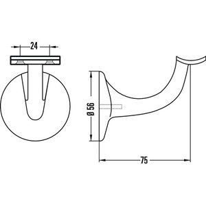 Aluminum Handrail Bracket 3506 Silver Anodized Curved Support with 56mm <b>Wall</b> <b>Plate</b> by HERMETA - Product Image 3