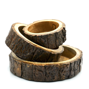 Juego de bandejas clásicas de madera con acabado brillante, tres platos artesanales de 5/7/9 pulgadas para uso en mesa, exhibición de alimentos en la cocina, India - Product Image 2