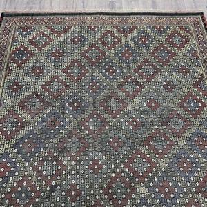 พรมตุรกีขนาด 6.1x7.5 ฟุต, พรมคิลิมวินเทจ, พรมขนสัตว์ลายดอกไม้สีน้ำตาล - Product Image 4