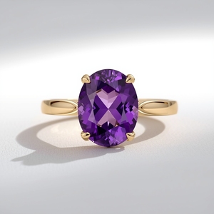 แหวนเพชรทรงบาแก็ตต์ทองคำแท้ 14K ประดับพลอยสีม่วงสุดหรู ดีไซน์คลาสสิก เหมาะสำหรับงานแต่งงาน - Product Image 6