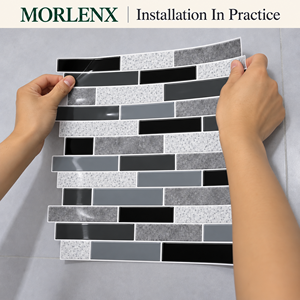 MORLENX - Azulejos de Pared Autoadhesivos con Aspecto de Piedra Negra con Puntos Grises, Mosaico Lineal 3D para Decoración de Paredes de Cocina - Product Image 5