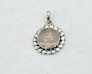 925 Argent Sterling Mois de Janvier Pierre de Naissance Quartz Rose avec Lunette Réglage Fleur Style Charme Pendentif - Product Image 2