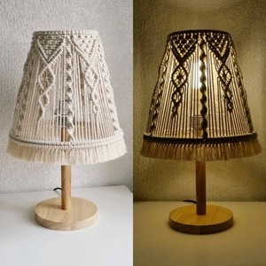 100% coton corde macramé Style fait à la main doux abat-jour Design bohème avec tissu pour la foudre - Product Image 5
