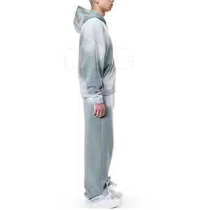 Sweat à capuche dégradé en coton haute densité, fermeture éclair intégrale, coupe décontractée, streetwear, design tie-dye délavé, directement de l'usine, survêtements - Product Image 3