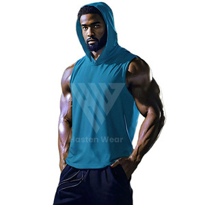 Mesh Polyester Fabric Made Men's Gym Wear Clothing Pullover Hood Breathable Quick Dry Sports Fitness Hooded Tank Top For Male - Product Image 1