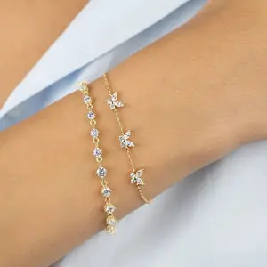 Low MOQ 10pcs for women crystal zircon wholesale 925 silver jewelry butterfly bracelet