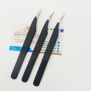 Pinces à épiler en fibre à pointe dorée mate noire, forme de dauphin, extensions de cils, pinces à épiler à prise parfaite - Product Image 5