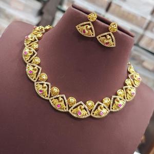 Elegant Premium Quality Exclusive Unique Design <b>Gold</b> Plated Necklace <b>Set</b> With <b>Earrings</b> For Wedding Collection For Women - Product Image 1