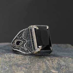 Anillo de Hombre de Plata de Ley 925 de Alta Calidad, Estilo Otomano, Azuris VALKH1868, Piedra Natural, Joyería de Moda Turca, Hecho en Turquía - Product Image 3