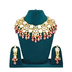 Ensemble de bijoux de mariée plaqué or 24 carats rouge et rose pour femmes et filles, avec zircon et pour mariage - Product Image 2