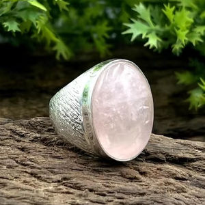 German Silver <b>Ring</b> With Rhodium Plated <b>Rose</b> <b>Quartz</b> Gemstone Handmade Jewelry Bezel Setting Fashionable <b>Ring</b> For Unisex. - Product Image 3