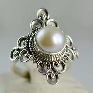 Navya <b>Craft</b> 925 Sterling Silver Boho Women's <b>Ring</b> Freshwater Pearl Sizes 4 to 13 US - Product Image 2