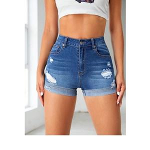 กางเกงขาสั้นผ้ายีนส์เอวสูงสำหรับผู้หญิงกางเกงขาสั้นฟอกฟอกฟอกแห้งเร็วเป็นมิตรกับสิ่งแวดล้อม - Product Image 4