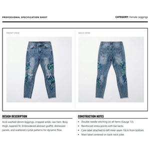 Fabricante de Pantalones Vaqueros de Mujer Personalizados, Gruesos, Pintados a Mano, Vintage, Desgastados, Rotos en la Rodilla, Estilo Regular, Apilados, Ropa Urbana - Product Image 6