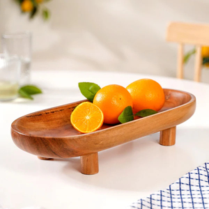 Plateau de service en bois rectangulaire fait à la main de conception fantaisie plateau en bois de haute qualité personnalisé de l'Inde avec deux pieds plateau de nourriture décoratif - Product Image 4