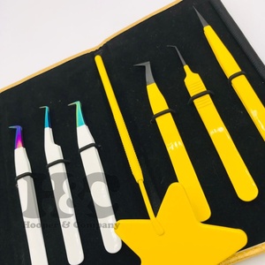 Nuevas pinzas amarillas Pinzas de extensión de pestañas Mango de agarre de diamante Pinzas personalizadas de acero inoxidable Logotipo personalizado Oferta visón - Product Image 4