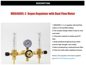 Регулятор давления газа DEM WR0400FL с латунным корпусом, 2 расходомера, для аргона и CO2, для сварки TIG и MIG - Product Image 2