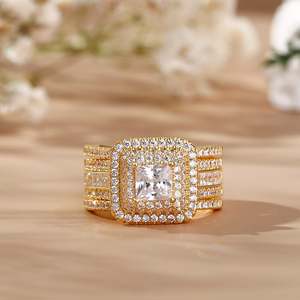 Jeulia Three Halo Princess Cut <b>Sterling</b> <b>Silver</b> Wedding Enhancer Ring <b>Set</b> - Product Image 5