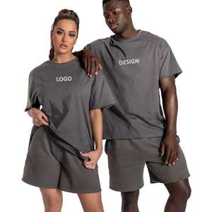 2025 verano 100% algodón hombres Casual chándal transpirable Unisex conjunto de 2 piezas con camiseta de manga corta pantalones cortos patrón sólido - Product Image 2