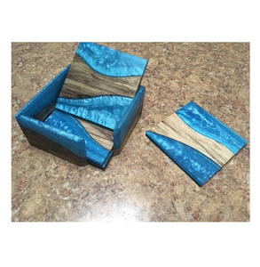 Posavasos cuadrado para taza de café de madera y resina de diseño moderno, suministro directo de fábrica, posavasos para taza de café de resina azul - Product Image 1