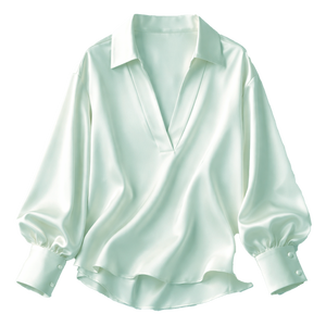 Blusa de Satén de Seda para Mujer, Holgada, con Botones, Color Sólido, Elegante, Informal, para Oficina, Manga Larga, Antiarrugas, Transpirable, Teñido Liso, OEM - Product Image 4