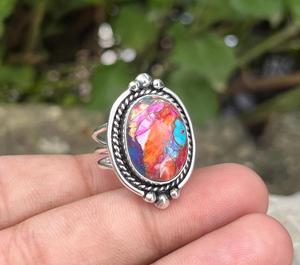 Silver Blue Copper <b>Turquoise</b> <b>Ring</b> Classic Style Handmade Gemstone Jewelry for Engagement Gift For Her - Product Image 3