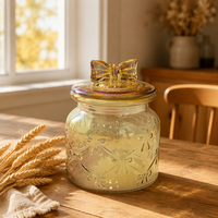 Pot en verre avec motif nœud papillon en relief pour rangement de cuisine, OEM/ODM disponible, personnalisation du motif et de l'emballage prises en charge