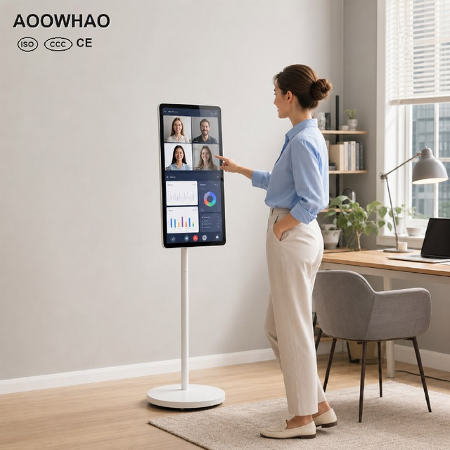 AOOWHAO 19-32 Inch 4K 20-Point Touch Dual OS Stand Me Smart TV 360° Rotatable Rolling Screen Low Blue Light for Makeup Vanity